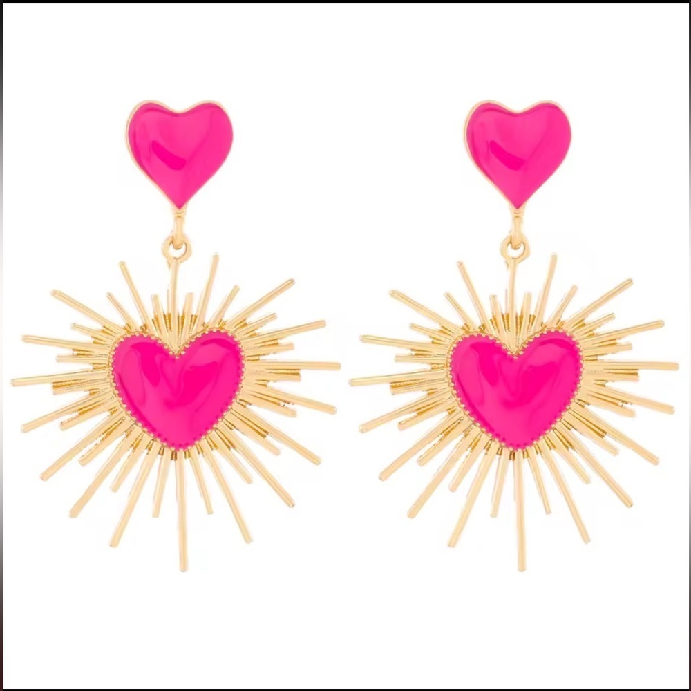 NEW! Pink and Gold Heart Earrings. Statement earrings. 💖 A3-120 - Picture 2 of 4